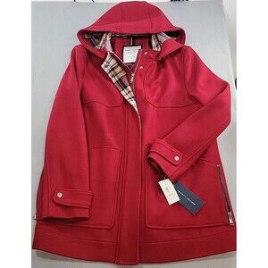 Tommy Hilfiger NY Coat Jacket Red Wool Blend Zip & Snap Front Pockets Size XL